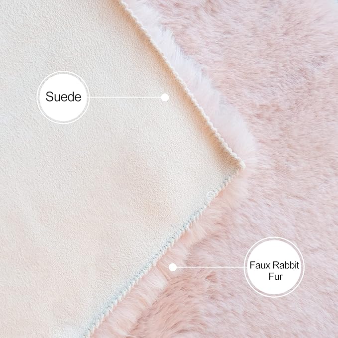 ORINOVA Pink Washable Fluffy 5x8 Area Rugs for Bedroom Plush Faux Rabbit Shag Fur Rug for Living Room Nursery Rug