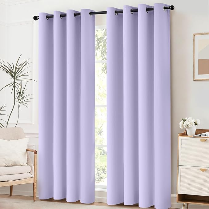 Yakamok Lilac Blackout Curtains 84 Inch Length Room Darkening Thermal Insulated Grommet Window Treatment Drapes Curtain for Bedroom Living Room 52" W x 84" L (Set of 2 Panels,Lavender)