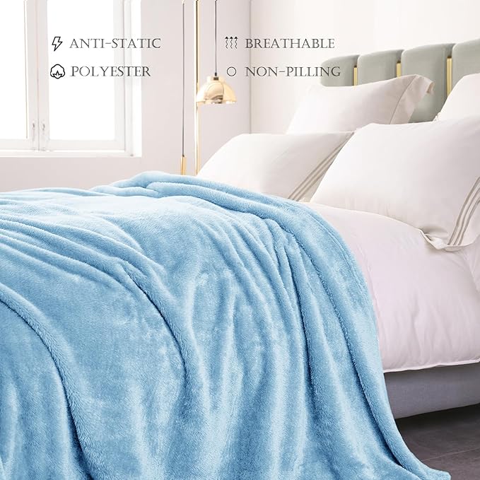 Exclusivo Mezcla Plush Fuzzy Fleece Bed Blanket King Size, Super Soft, Fluffy and Warm Blankets for Couch, Bed, All Season (Light Blue, 90x104 Inches)