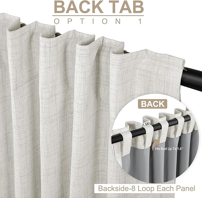 100% Blackout Shield Linen Blackout Curtains for Bedroom 102 Inches Long, Back Tab/Rod Pocket Living Room Drapes, Thermal Insulated Blackout Curtains 2 Panels Set, 50" W x 102" L, Beige