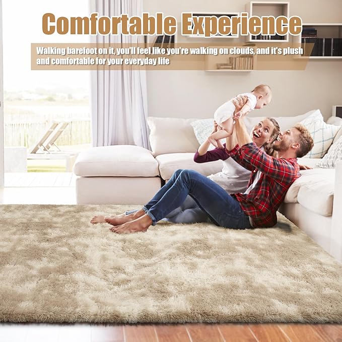 Shag Area Rug for Bedroom 5x8,Fluffy Area Rugs for Living Room,Soft Fuzzy Rug Non-Shedding Indoor Plush Carpet for Kids Bedroom Nursery Dorm Home Decor,Tie-Dyed Beige