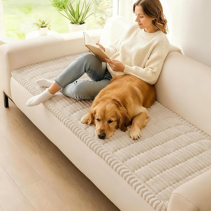 hyha Couch Covers for Dogs Washable, Non Slip Plush Dog Sofa Protectors, Fuzzy Pet Couch Covers for 3 Cushion Sofa Pet Friendly (Apricot, 27.6" x 27.6")