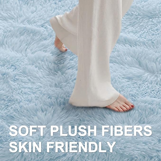 5x7 Ft Shag Area Rug for Bedroom, Ultra Soft Fluffy Furry Rugs for Living Room Indoor Floor, Aesthetic Carpet for Kids Home Decor (Light Blue)