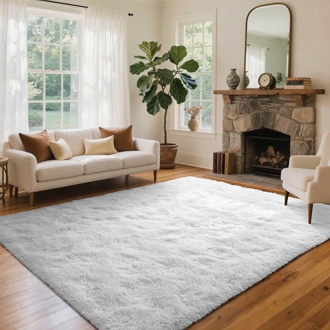 Area Rugs for Living Room, 5x7 Feet Soft Fluffy Shagg Plush Rug High Pile Large Indoor Modern Non-Slip Floor Carpet for Bedroom Nursery Kids Home Room Dorm Decor Aesthetic White