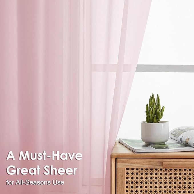 OVZME Blush Pink Sheer Curtains 120 Inches Long 2 Panels - Soft Light Filtering Window Sheer Panels for Living Room/Bedroom, Top Dual Rod Pocket, 1 Pair, Each 42Wx120L Inches