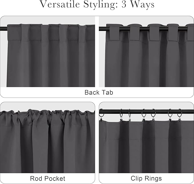 PONY DANCE Short Curtains Half Window Curtains for Bedroom, Privacy Blackout Energy Saving Drapes for Living Room Bathroom Shades, Wide 29 x Long 24 inches per Panel, Grey, 2 Pcs