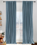 100% Blackout Shield Linen Blackout Curtains for Bedroom 108 Inches Long, Back Tab/Rod Pocket Living Room Drapes, Thermal Insulated Blackout Curtains 2 Panels Set, 50" W x 108" L, Stone Blue