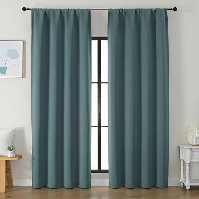 Simplebrand Dark Green Blackout Curtains for Bedroom 96 Inches Long 2 Panels, Solid Thermal Insulated, Energy Saving Living Room Window Treatment Curtains Blackout Drapes, W50 x L96 Inch, Dark Green
