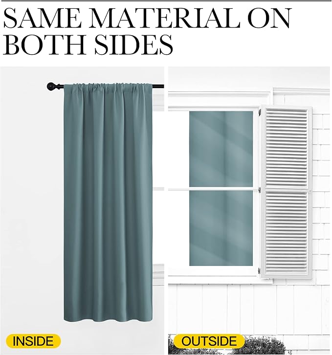 NICETOWN Greyish Blue Blackout Curtains Panels for Window, Thermal Insulated Rod Pocket Blackout Drapes/Draperies for Living Room (2 Panels, W42 x L45 inches)