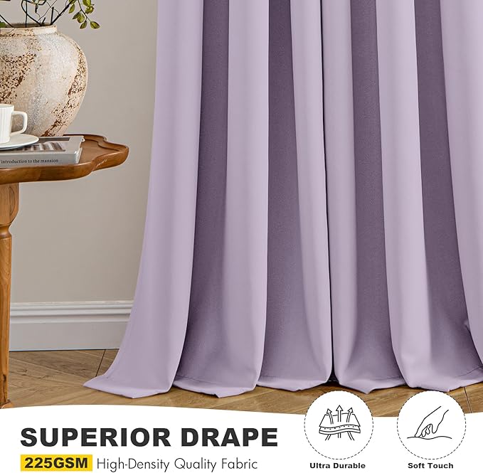 MIULEE Lilac Blackout Curtains for Bedroom Living Room 84 Inches Long 2 Panels, Thermal Insulated Room Darkening Drapes Solid Grommet Noise Reduction Light Blocking Window Treatments 40x84 Inch