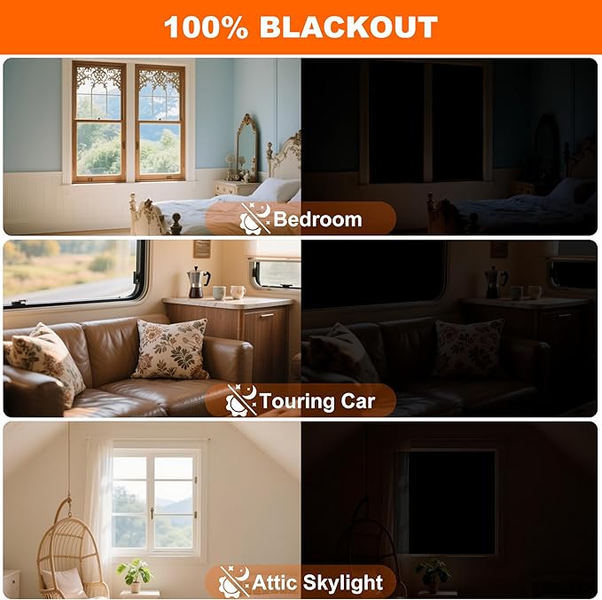 100% Black Out Window Cover Portable Blackout Shades Adhesive Thermal Blackout Blinds No Drill Guard Blind for Window Shades Temporary Room Home 57x118 Inch Darkening Shades for Skylight RV Dorm