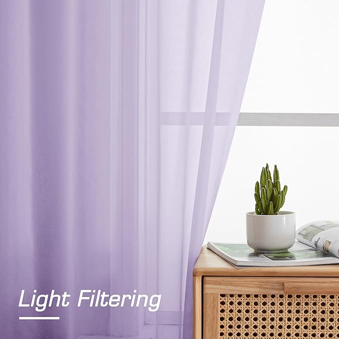 OWENIE Light Purple Sheer Curtains 63 inch Length 2 Panels Set, Rod Pocket Light Filtering Fimly Sheer Curtains for Bedroom Living Room, Soft Solid Color Voile Sheer Curtains, 42Wx63L inch