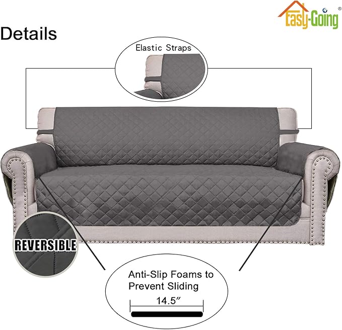 Easy-Going Reversible Oversized Couch Cover for 3 Cushion Couch Sofa Cover for Dogs Water Resistant Furniture Protector Cover with Foam Sticks for Pet Cat (Oversized Sofa, Gray/Gray)