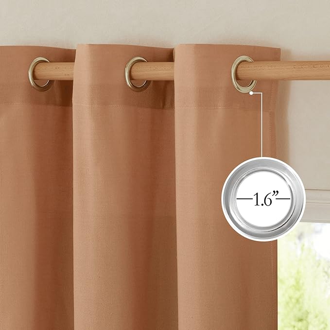 NICETOWN Linen Flax Semi Sheer Curtains 92" Length, Grommet Window Treatments Privacy Added with Light Penetration Vertical Drapes for Loft/Home Office, Burnt Orange, W55 x L92, 2 Panels