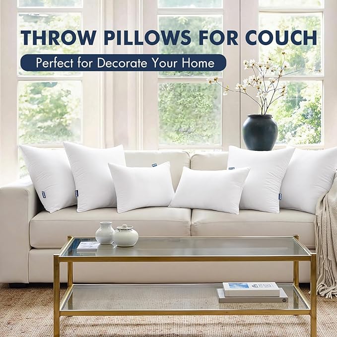 MIULEE Throw Pillows Inserts, Pack of 2 14x14 Inch 100% Virgin Fiber Filling Bed Couch Pillows