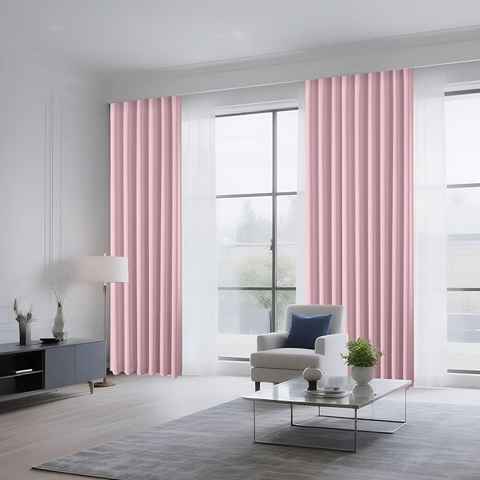 CUCRAF Light Pink Blackout Curtains 63 inch Length 2 Panels Set, Rod Pocket Room Darkening Drapes for Bedroom Living Room, Insulated Thermal Light Blocking Window Curtain (W52 x L63 Inch)