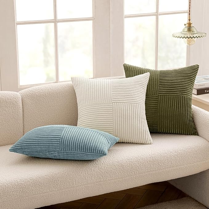 MIULEE Sky Blue Decorative Lumbar Throw Pillow Covers 12x20 Inch for Couch Bed Sofa Pack of 2 Boho Farmhouse Throw Pillows Soft Cross Corduroy Patchwork Textured Cushion Cases