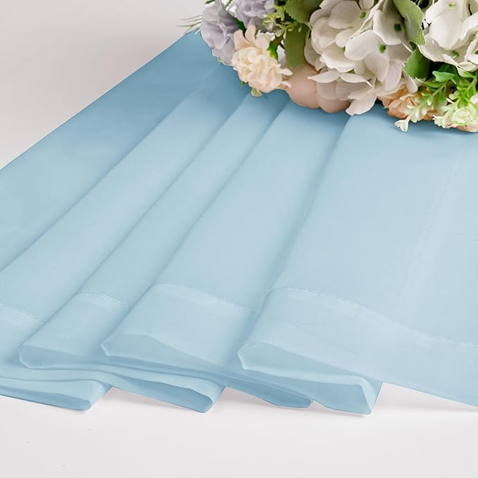 Chyhomenyc Sheer Sky Blue Tier Curtains 24 Inch Length, Small Window Curtains Treatment for Bathroom Living Room Basement, Short Rod Pocket Cafe Curtain, 42W x 24L Inches, 2 Panels