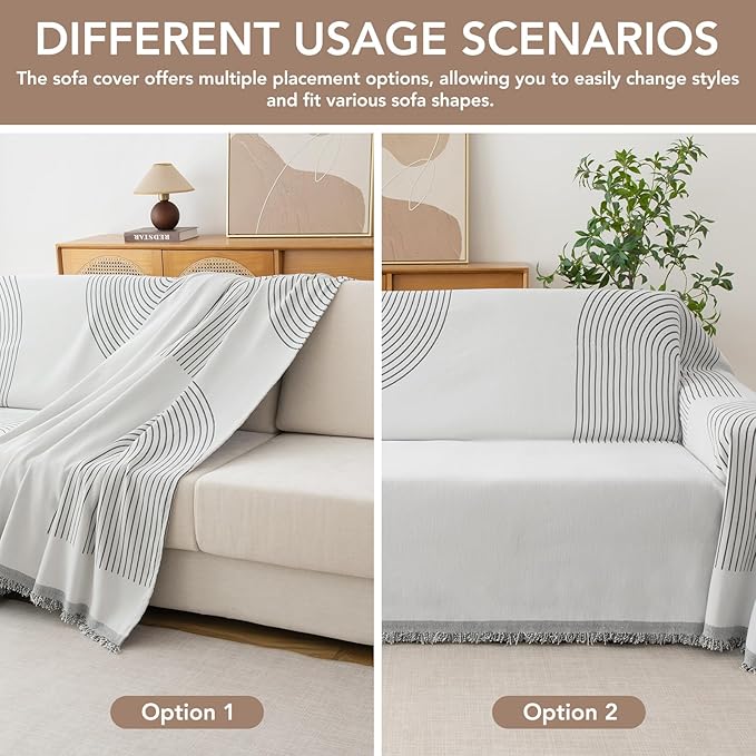 Couch Cover for Dogs, Boho Sofa Covers for 3 Cushion Couch, Chenille Sofa Slipcover for Pets Washable, L-Shape Sectional Couch Loveseat Cover Soft Throw Blankets with Tassels(71x102,Arc Grey)