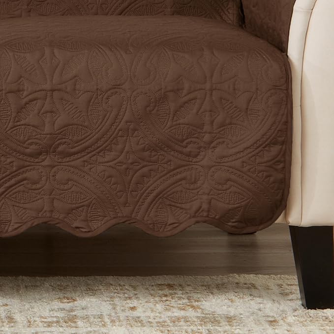 Great Bay Home Reversible Chair Cover - Washable Slipcover Furniture Protector with Elastic Straps - Perfect for Kids & Pets - Quilted & Stitched Detail (Chocolate/Taupe)