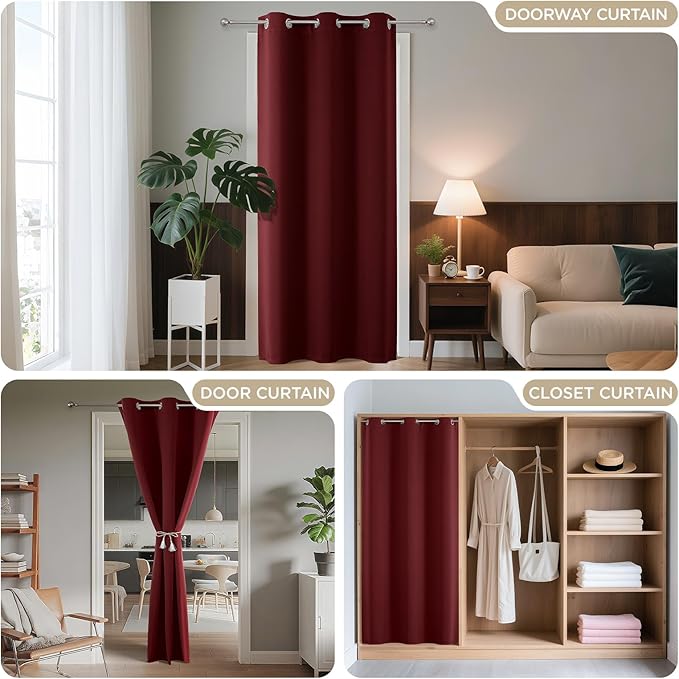 Joydeco Blackout Door Curtain for Doorway Privacy 84 Inches Long, Grommet Closet Curtain for Open Closet, Room Divider for Bedroom Living Room (Burgundy Red, 52Wx84L, 1 Panel)