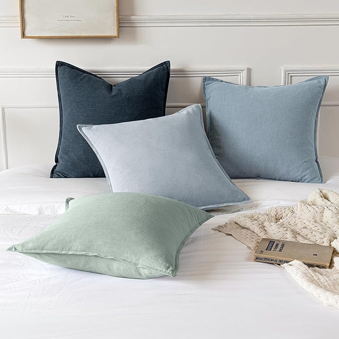 MIULEE Decorative Linen Pillow Covers 20x20 Inch Aqua Green Boho Farmhouse Neutral Spring Couch Throw Pillows for Bed Pack of 2 Accent Modern Pillowcase Summer Sofa Livingroom Home Decor