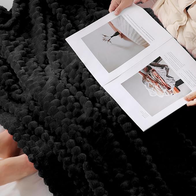 Puncuntex Black Throw Blanket 108"×90" inches Fuzzy 3D Jacquard Decorative Flannel Fleece Super Soft Plush Cozy Blanket for Couch Sofa Chair Lightweight
