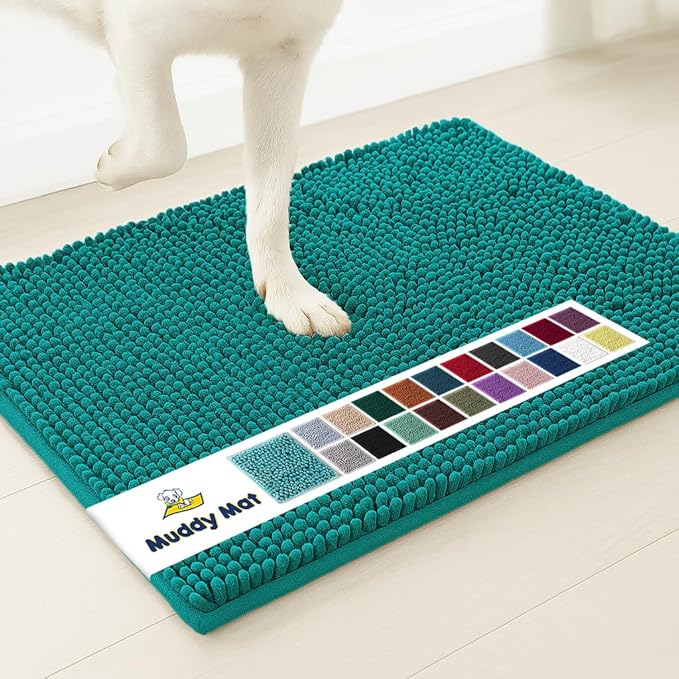 Muddy Mat® | Super Absorbent Door Mat Indoor, Microfiber Quick Dry Chenille Entryway Rug, Non-Slip Front Door Mat, Indoor Mats for Entryway, Machine Washable Pet Rug, Teal 48" x 60"