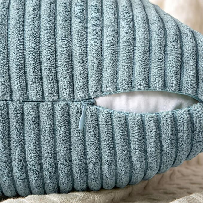 MIULEE Sky Blue Decorative Lumbar Throw Pillow Covers 12x20 Inch for Couch Bed Sofa Pack of 2 Boho Farmhouse Throw Pillows Soft Cross Corduroy Patchwork Textured Cushion Cases