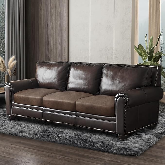 Leather Look Couch Cushion Covers Sofa Seat Slipcovers Sets Couches Furniture Protector for Sectional Armchair Loveseat Pets Kids Stretch Spandex Fabric (3 Cushion Sofa, Brown)
