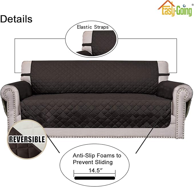 Easy-Going Sofa Slipcover Reversible Loveseat Sofa Cover Couch Cover for 2 Cushion Couch Furniture Protector with Elastic Straps for Pets Kids Dog Cat (Oversized Loveseat, Chocolate/Ivory)