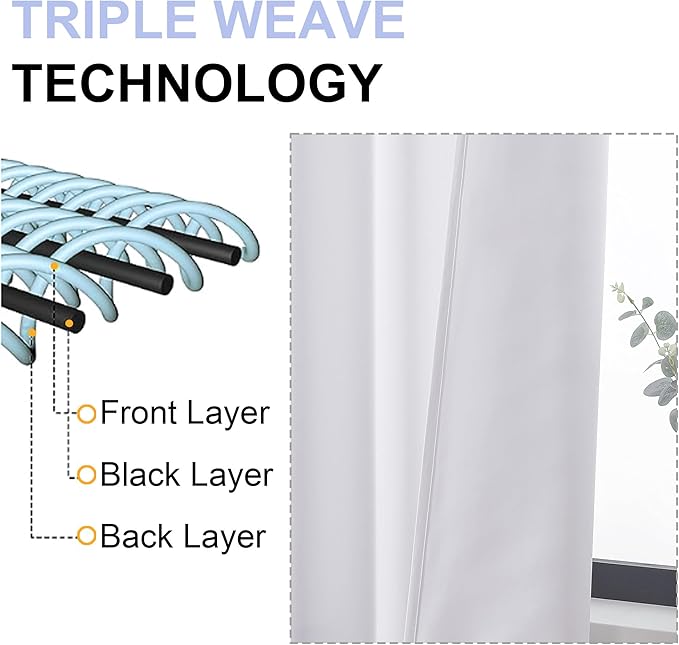 Simplebrand Pure White Light Filtering Curtains for Bedroom 102 Inches Long 2 Panels, Solid Thermal Insulated, Energy Saving Living Room Window Treatment Curtains Light Filtering, W50 x L102 Inch