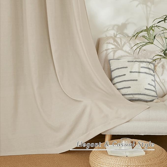 NICETOWN Rustic Linen 132 inch Long Curtains for Living Room, Grommet Privacy Added Thick Linen Weave with Light Filter Window Curtains & Drapes for Bedroom, Angora, W55 x L132, 2 Panels