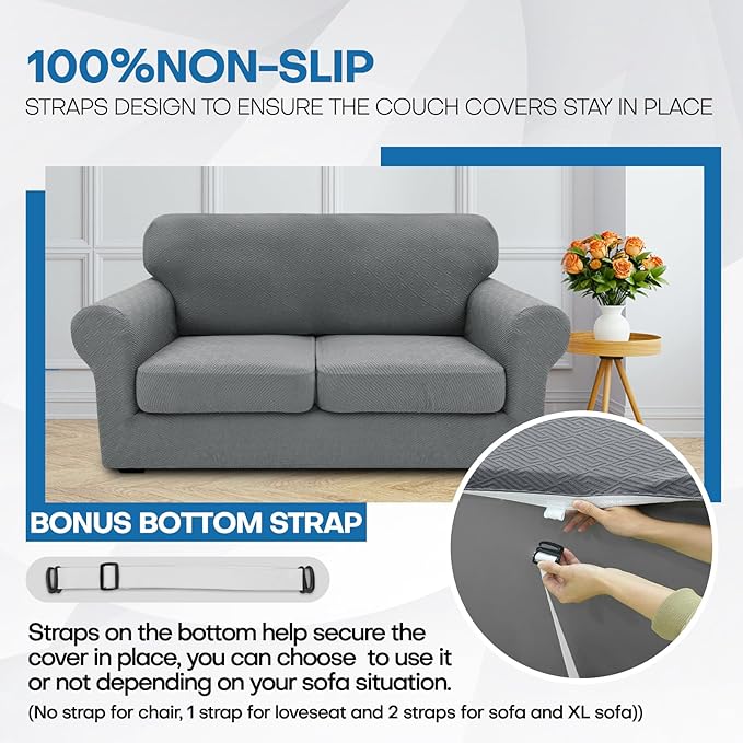 XINEAGE 2026 New 3 Pieces Couch Covers for 2 Cushion Sofa Super Stretch Loveseat Slipcover Pet Dog Universal Slip Cover Anti Slip Love Seat Furniture Protector (Light Gray, 55"-69")