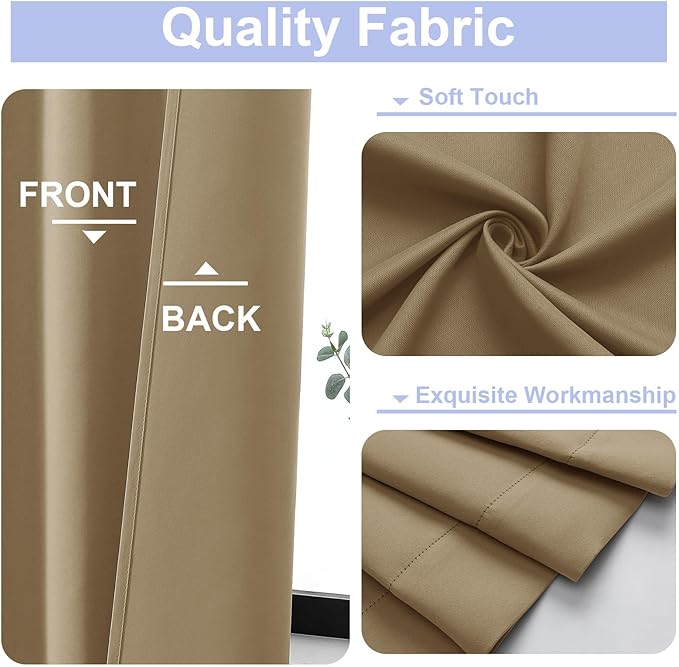 Simplebrand Ava Blackout Curtains for Patio 108 Inches Long 2 Panels Set, Solid Thermal Insulated Room Darkening Rod Pocket Window Treatment Curtains Blackout Drapes, W50 x L108 Inch, Taupe