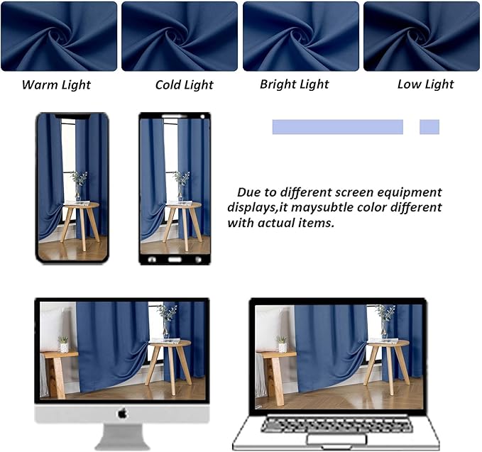 Simplebrand Ava Royal Blue Short Blackout Curtains for Bedroom 63 Inches Long 2 Panels Set, Solid Thermal Insulated, Energy Saving Window Treatment Curtains Blackout Drapes, W40 x L63 Inch, Royal Blue