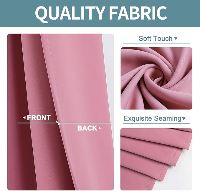 ChrisDowa Room Darkening Curtains 120 Inches Long 2 Panels Set for Living Room, Grommet Thermal Insulated Blackout Curtains for Bedroom (Pink, 52 x 120 Inch)