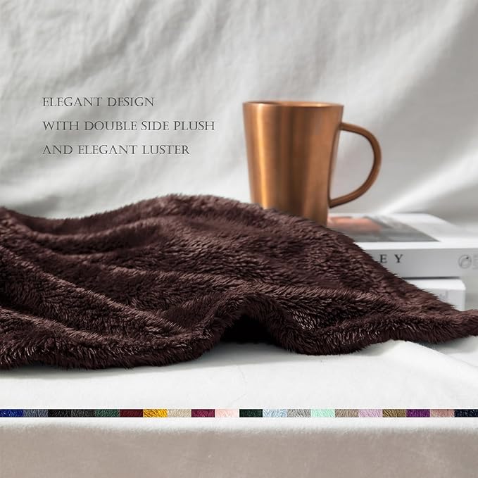 Exclusivo Mezcla Plush Fuzzy Fleece Bed Blanket King Size, Super Soft, Fluffy and Warm Blankets for Couch, Bed, All Season (Coffee, 90x104 Inches)