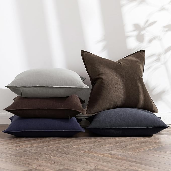 MIULEE Decorative Linen Euro Sham Pillow Covers 24x24 Light Gray Boho Farmhouse Neutral Couch Throw Pillows for Bed Pack of 2 Accent Modern Pillowcase Sofa Livingroom Home Decor