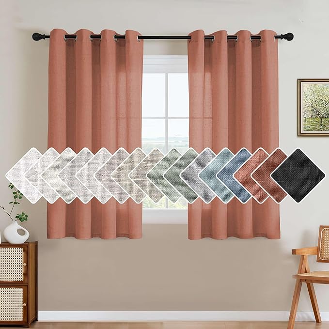 H.VERSAILTEX Linen Curtains Home Decorative Nickel Grommet Curtains Privacy Added Energy Saving Light Filtering Window Treatments Draperies for Bedroom, Terracotta, 2 Panels, 52 x 45 - Inch