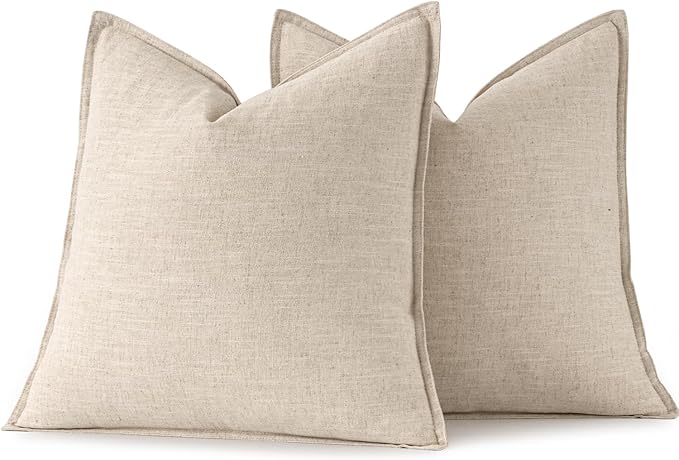 MIULEE Decorative Linen Euro Sham Pillow Covers 28x28 Inch Natural Beige Boho FarmhouseNeutral Couch Throw Pillows for Bed Pack of 2 Accent Modern Pillowcase Sofa Livingroom Home Decor