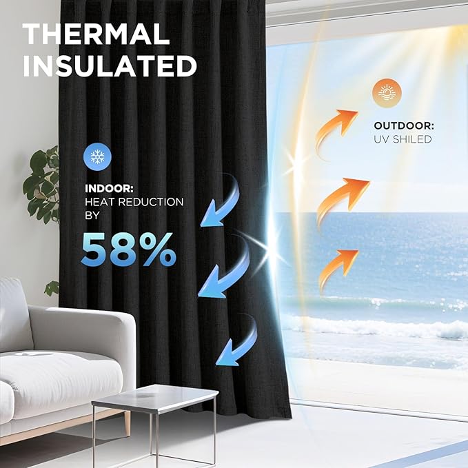 Joydeco Linen Blackout Curtains for Bedroom - 100% Light Blocking 1 Panels, Black Drapes 100" W x 84" L, Thermal Insulated Room Darkening Curtains for Living Room, Rod Pocket & Back Tabs