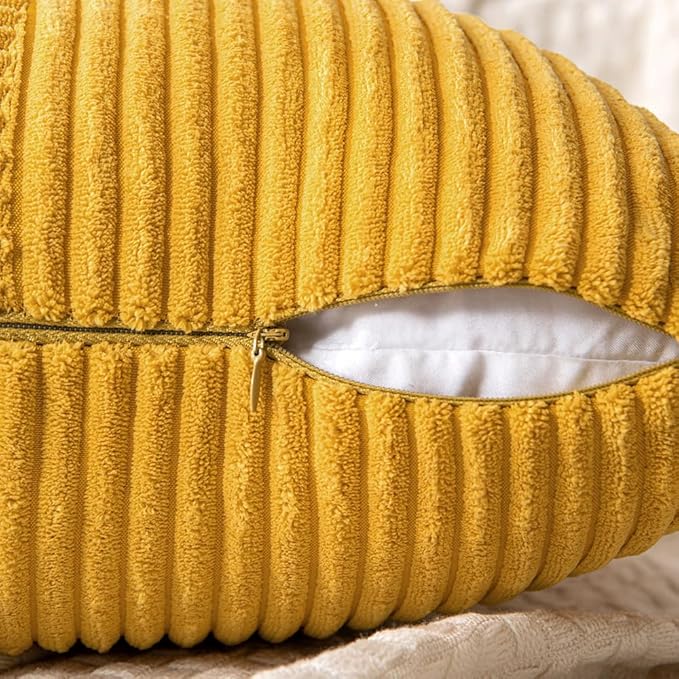 MIULEE Mustard Yellow Decorative Throw Pillow Covers 20x20 Inch for Couch Bed Sofa Pack of 2 Boho Farmhouse Throw Pillows Soft Cross Corduroy Patchwork Textured Cushion Cases