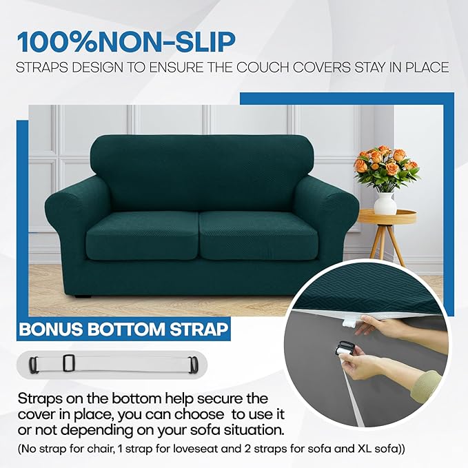 XINEAGE 2026 New 4 Pieces Couch Covers for 3 Cushion Couch Super Stretch Thick Soft Sofa Cover Anti Slip Sofa Slipcover Dogs Cats Furniture Protector (Blackish Green, 71"-91")