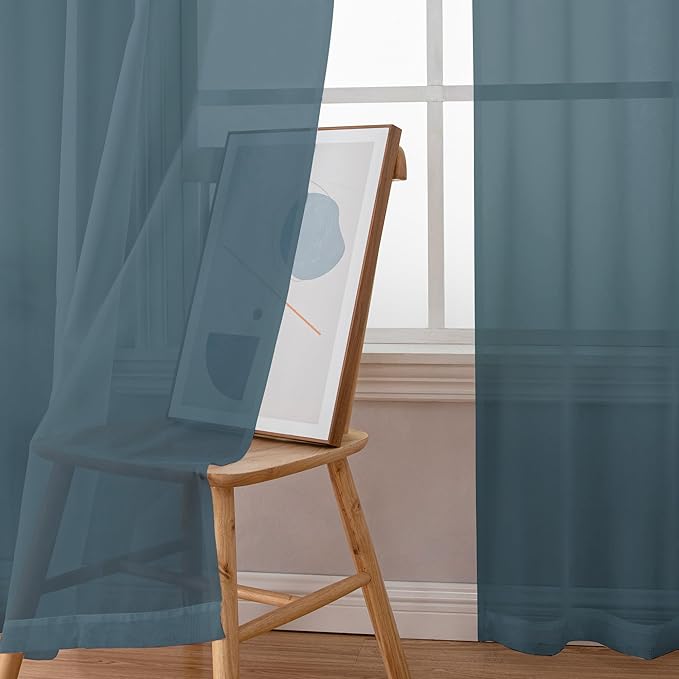 Chyhomenyc Dusty Blue Sheer Curtains 36 inch Length 2 Panels, Light Filtering Voile Short Window Curtians for Bathroom Small Windows, 42Wx36L inches,Stone Blue