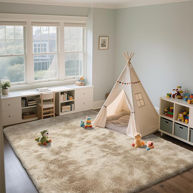 Shag Area Rugs for Bedroom Living Room,4X6 Ultra Soft Fluffy Area Rugs for Dorm, Indoor Carpet Nursery Rugs for Kids Room Home Decor,Camel