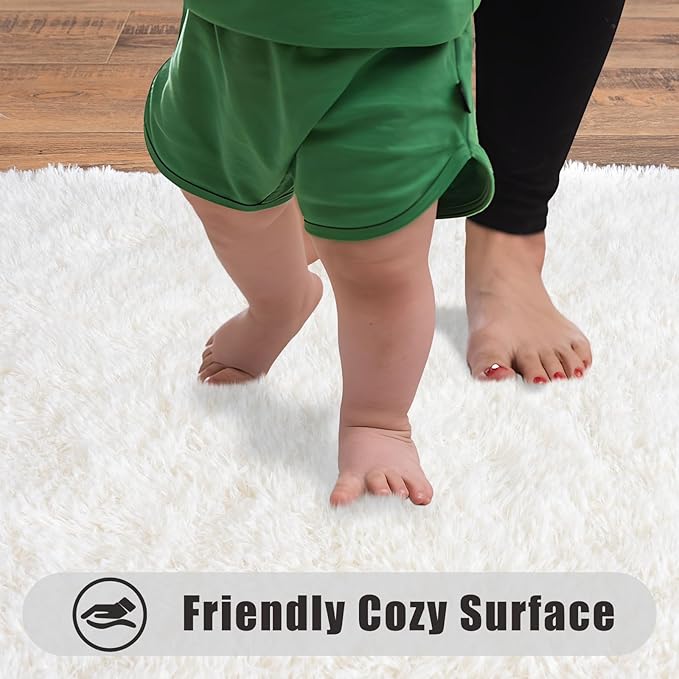 Ultra Soft Runner Rugs for Bedroom Hallways with Upgraded Non-Slip Rubber Backing & Thick Memory Sponge, 2x8 Feet Fluffy Shag Throw Area Rug for Bedside Dorm Cream