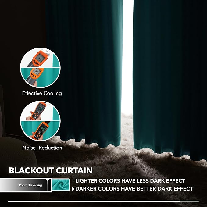Deconovo Blackout Curtains, Thermal Insulated, W42 x L54 2 Panels, Back Tab, Machine Washable, Room-Darkening Drapes for Bedroom/Living Room Turquoise