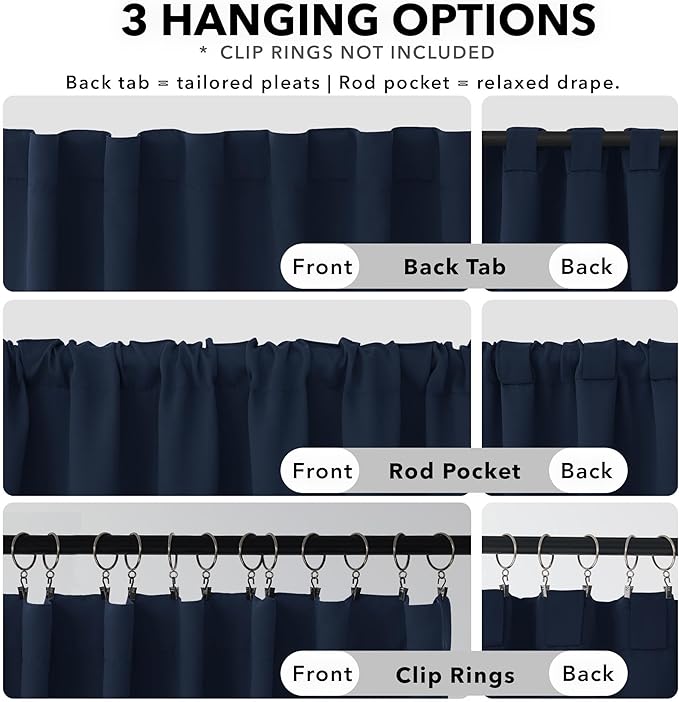 Deconovo Blackout Curtains, Thermal Insulated, W52 x L108 2 Panels, Back Tab, Machine Washable, Room-Darkening Drapes for Bedroom/Living Room Navy Blue