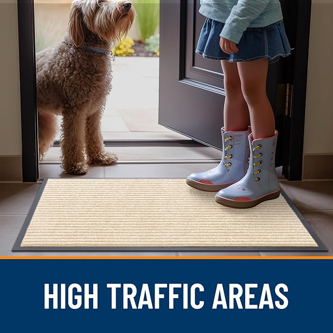 OLANLY Front Door Mat Indoor Outdoor Entrance, 2-Pack 59 x 34 Inch, Waterproof Heavy Duty Doormat, Fade Resistant, Low Profile, Easy Clean Patio Porch Welcome Floor Mats for Entry, Beige